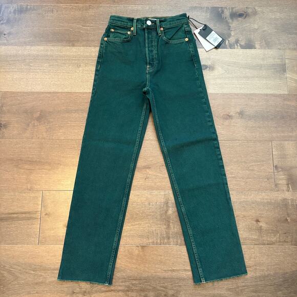 RE/DONE Womens Originals 70’s Ultra High Rise Stove Pipe Jeans size 23 Green NWT - Picture 1 of 4